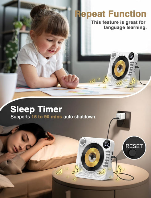 Greadio Sound,AUX/3.5mm CD Player with Bluetooth, Desktop CD Player for Home,HiFi Speakers,Remote Control,USB,LED