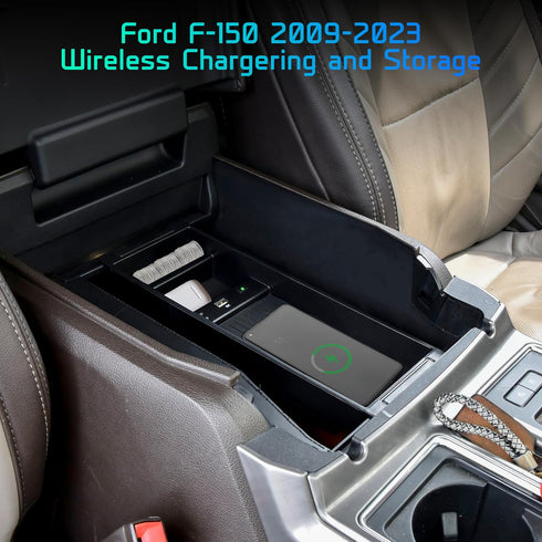 Wireless Charger for F150 2009-2023, Fast Charging Center Console Organizer Box with USB-A USB-C Port for Ford F150