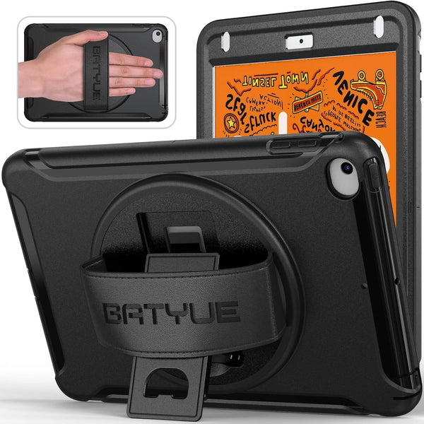 iPad Mini 5 Case 2019, iPad Mini 4 Case, BATYUE Heavy Duty Rugged Protective Case with 360 Rotation Stand (Black)