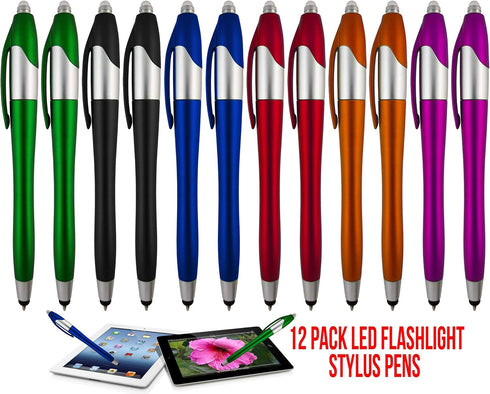 SyPen 3-1 (12 Pack) Stylus Pen, Multi-Function, Ball Point Black Ink Pen, Capacitive Stylus for Touchscreen Devices