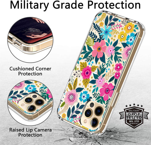 ICEDIO iPhone 12 Pro Max Case with Screen Protector, Clear with Cute Colorful Blooming Floral Patterns for Girls Women,