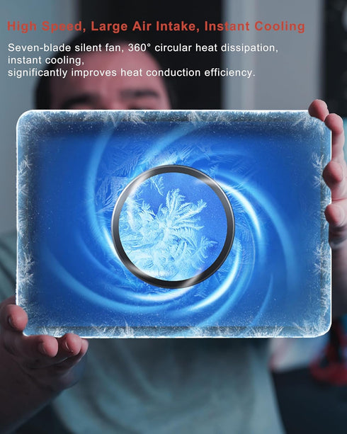 iPad Cooler, Magnetic Tablet Cooler for iPad/Surface Pro/Samsung Tab, Cooling Fan with LED Gaming Light