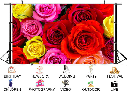 UPXIO 5x3ft Colorful Rose Bouquet Backdrop Mixed Red Pink Yellow Roses Photo Background Tapestry for Valentine's Day