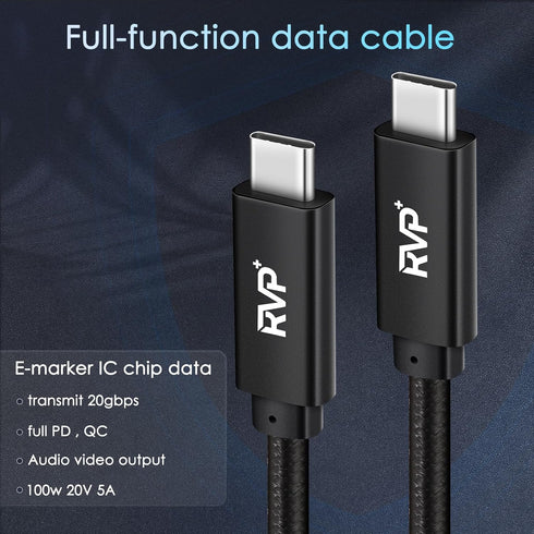 USB C to USB C Cable (2 Pack, 100W, 6FT), Nylon Braided 3.2 Gen 2 Fast Charging Cable - Black