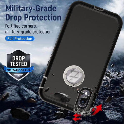 YmhxcY iPhone XR Case: Shockproof, Dust-Proof, 3-Layer Heavy Duty Protection, Black & Grey, 6.1" for Apple iPhone XR.