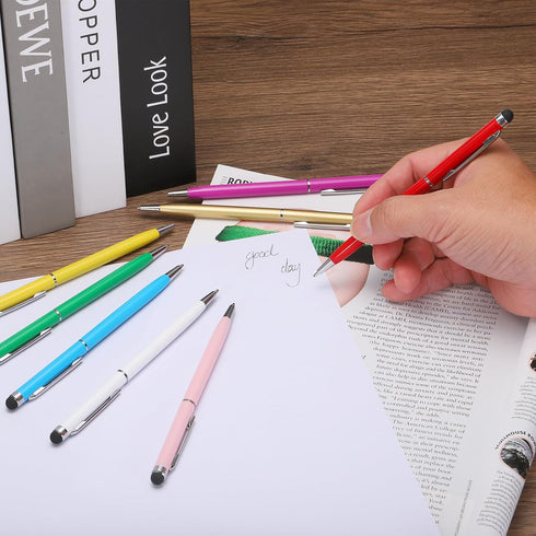 MECCANIXITY 6pcs Metal Stylus Pen, 2 in 1 Universal Retractable Ink Pen with Stylus Tips for All Touch Screen Devices,