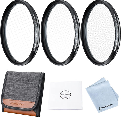 Walking Way 72mm Star Filter Set, Variable 4, 6, 8 Points Starburst Filter Kit with Pouch for DSLR