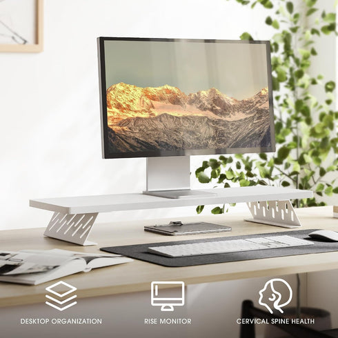 2 Fenge Monitor Stand Riser, Desk Top Shelf for Monitors, Computer Stands for Desk, Wood & Steel Desktop Riser