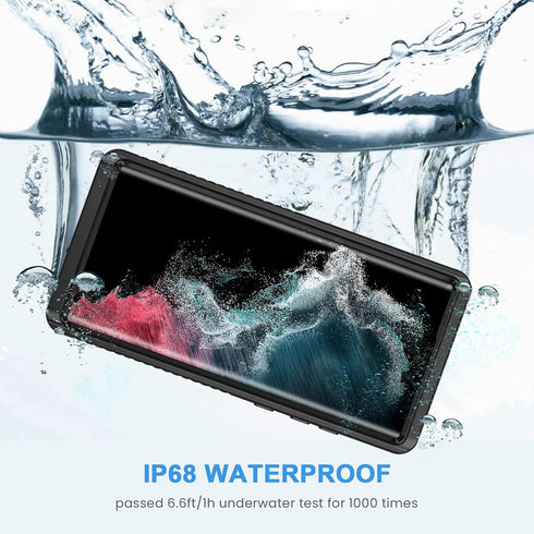 Lanhiem IP68 Waterproof Dustproof Case for Samsung Galaxy S22 Ultra, Built-in Screen Protector, Heavy Duty (Black/Clear)
