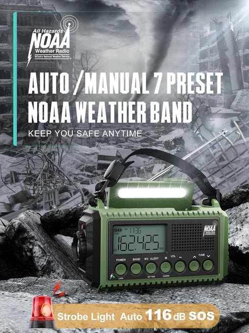 Emergency Radio - Portable Hand Crank NOAA Weather Radio, 44400mWh Battery, Solar AM/FM/SW Alert Radio