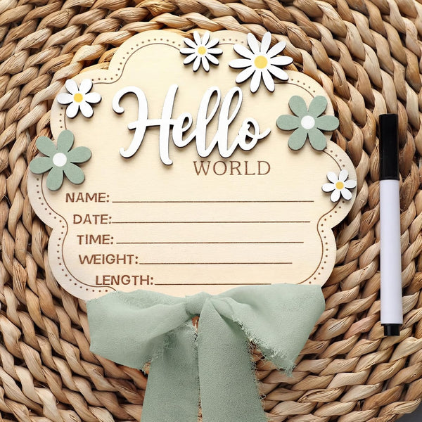 Amyhill Sage Green Bow Hello World Newborn Baby Sign Flower Baby Birth