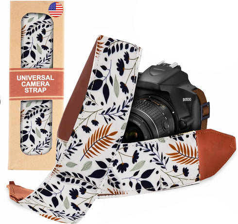 Camera Strap for DSLR and Mirrorless, Shoulder Neck Crossbody Strap with Soft Padded Webbing, White Leaves Classic