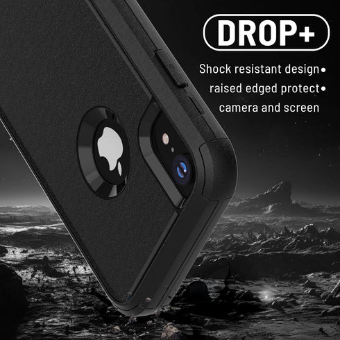 iPhone XR Case - Heavy Duty 3-Layers Shockproof & Dropproof Cover with Tempered Glass Protector (Black) 6.1 Inch