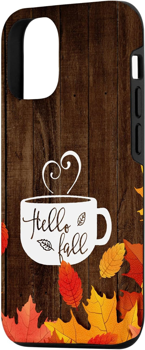Hello Fall Coffee Mug, Autumn Leaves Happy Fall Feeling Case for iPhone 12/12 Pro