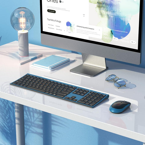 Wireless Keyboard and Mouse, Vssoplor 2.4GHz Rechargeable Compact Quiet Full-Size Keyboard and Mouse Combo, Sapphire