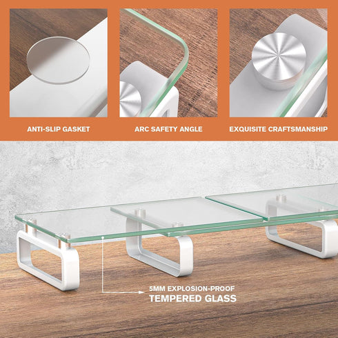 Hemudu Dual Monitor Stand, Desktop Organizer, Monitor Stand Riser for PC, Laptop, Clear HD02T-301