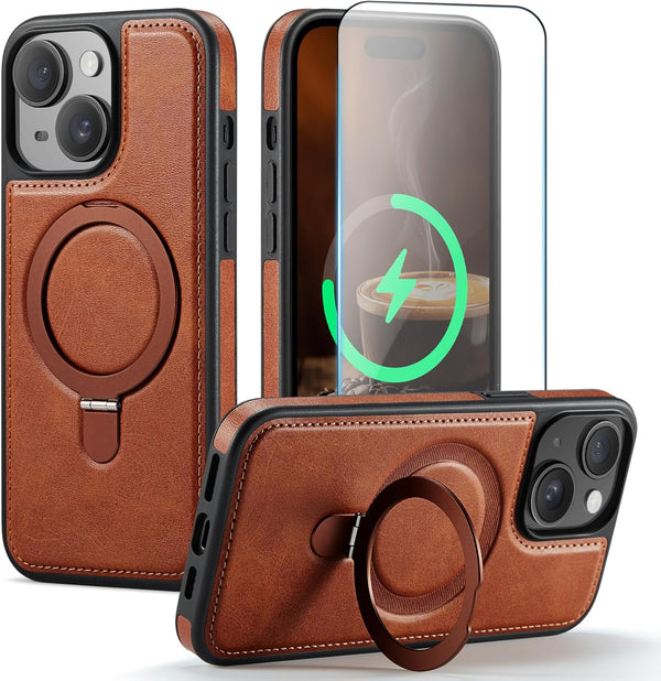 CHEEWADA for iPhone 13 Case with Stand Compatible with Magsafe Slim PU Leather
