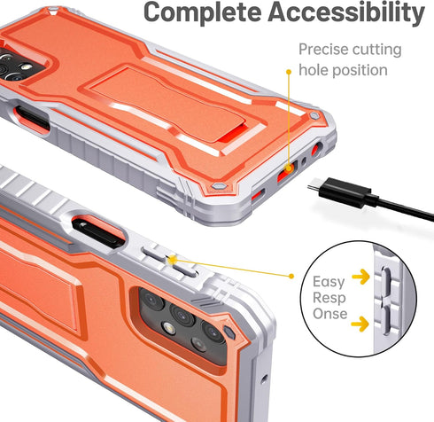 FITO Dual Layer Shockproof Case for Samsung Galaxy A32 5G, with Screen Protector, Built-in Kickstand, Orange