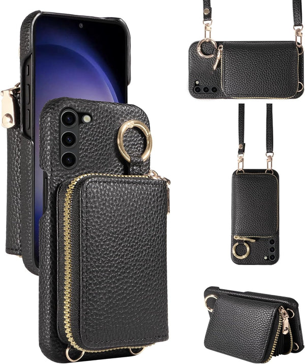 Furiet Wallet Case for Samsung Galaxy S23 Plus 5G, Zipper Flip Organ Purse, Card Holder, Black