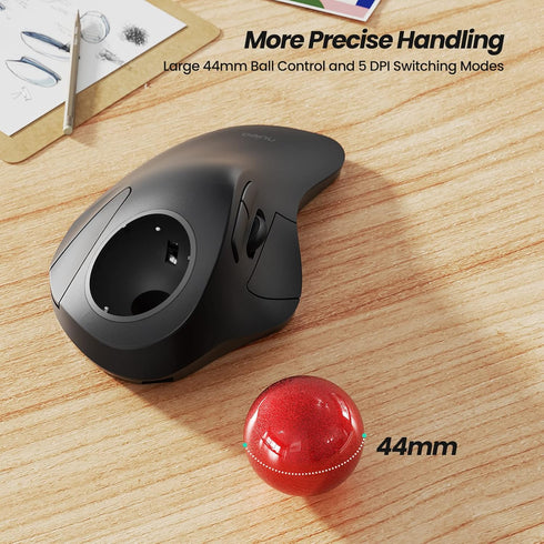 Nulea Wireless Ergonomic Trackball Mouse, Rechargeable Bluetooth Rollerball Mouse, 5 Adjustable DPI, Compatible with PC