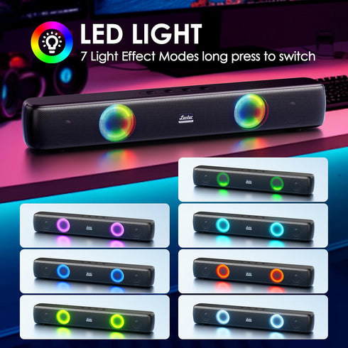 LEOTEC Computer Speakers with FM Radio,Stereo Sound,Portable Mini Sound Bar,Type-C Charging,AUX in,TF,USB for Computer