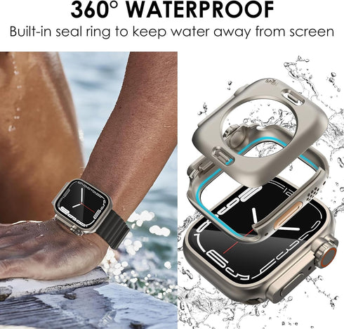 Fullife 2 in 1 Waterproof Case with Screen Protector for Apple Watch Series 9 45mm, Front & Back Bumper Cover for Men