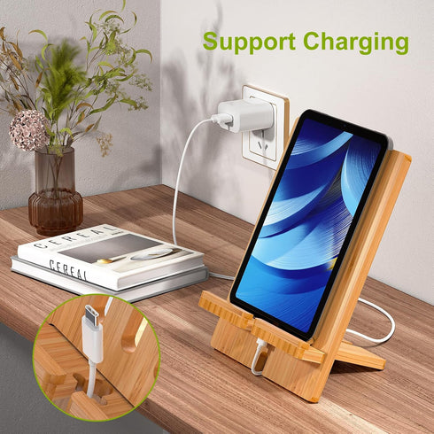 Pezin & Hulin Bamboo Tablet Stand Adjustable Desktop Holder for Pad 9.7, 10.5, 12.9, Air 2 3 4 Mini, Phone