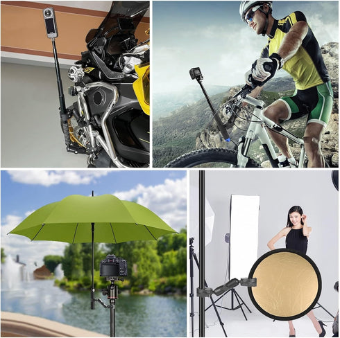 PULUZ Double Camera Clamp Mount, Crab Plier Clip Bracket Magic Arm, Umbrella Clamp for Motorcycle, Bike, Desktop