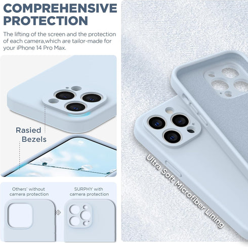 SURPHY iPhone 14 Pro Max Case with Screen Protector, Liquid Silicone Phone Case, Cloud Blue, with Camera Protection