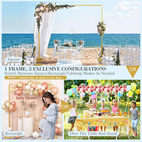 8.2FT 2 Square Wedding Arch Backdrop Stand,Balloon Arch Stand, Metal Gold Backdrop Adjustable Stand Heavy Duty, Extra