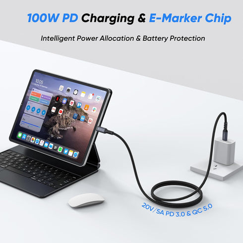 3FT, 4K@60Hz 3.2 2x2 20Gbps 100W USB C Monitor Cable Display Video, USB C Gen with High Speed Data Transfer, Fast