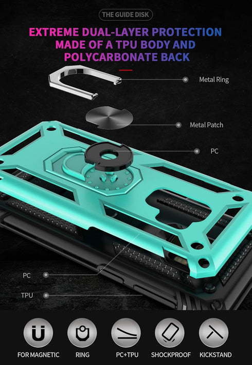 Androgate Samsung Galaxy S9 Case - Military-Grade Metal Ring Holder Kickstand, Shockproof Cover, Green