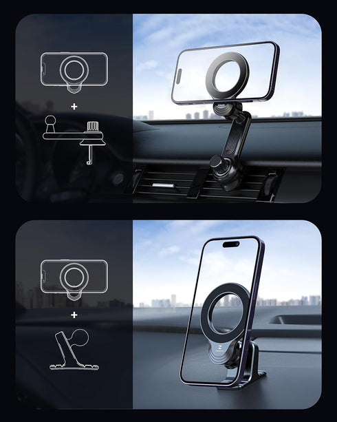 ZEEHOO Compatible with MagSafe Car Mount, Magnetic Phone Holder for Car, Non-Blocking & 360 Rotation for iPhone