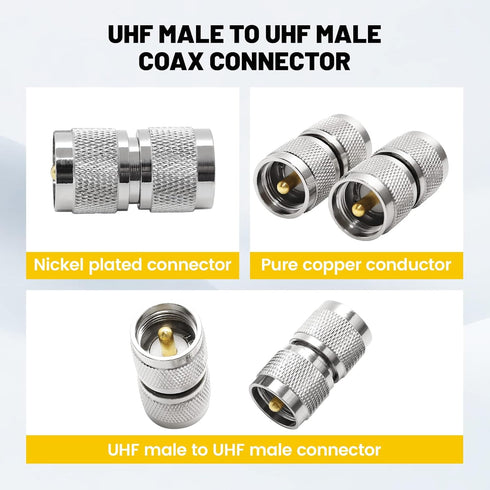 Anina UHF PL259 Male to Male Coax Connector, 2 Pcs Low Loss RF Adapter for CB Ham Radio