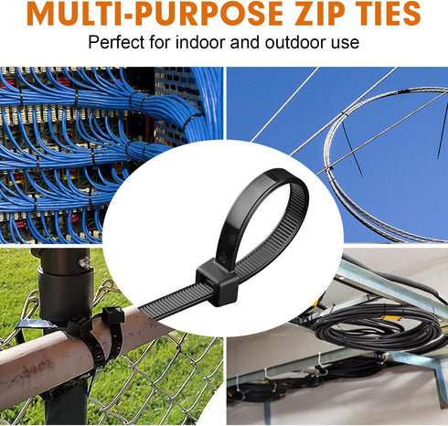 1200pcs 8 Inch, 70lb Zip Ties, RAZCC Black Cable Zip Ties Heavy Duty Plastic Wire Ties with Tensile Strength