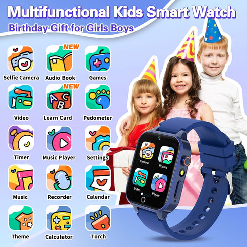 Vakzovy 39 MP3 5-12 Smart Watch for Kids with Puzzle Games HD Camera Player Audiobook Video Pedometer Habit Tracking