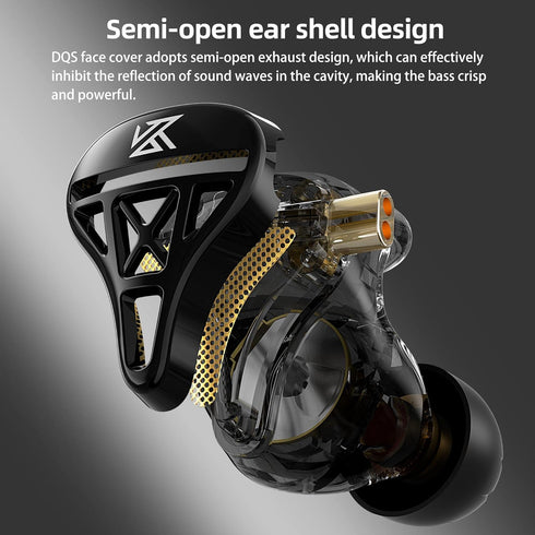 KZ DQS Wired Earbuds with Mic, Dynamic Driver in Ear Monitor Headphone, Semi-Open HiFi Bass Earphone 2pin 3.5mm Gaming