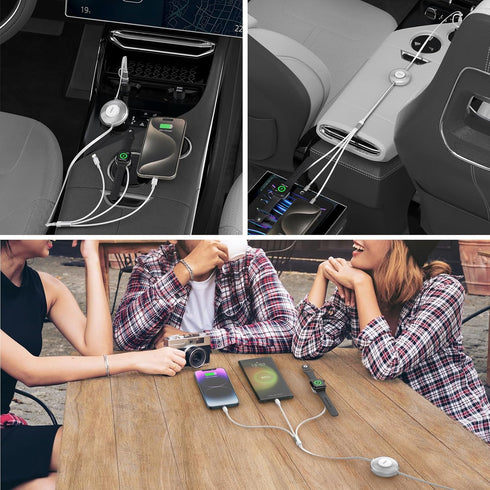 100W Multi Charging Cable for Apple Watch, iPhone 15 Retractable Charger with Type C and iWatch Charger