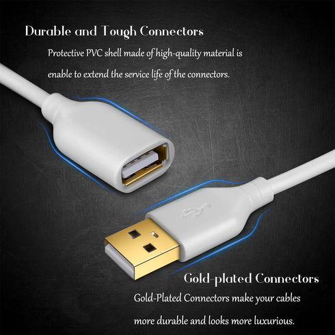 Costyle White USB Extension Cable, 2-Pack USB 2.0 10ft/3m USB Type A Male to A Female USB Extension Cord White USB Extender Cable with Gold-Plated Connectors by Costyle