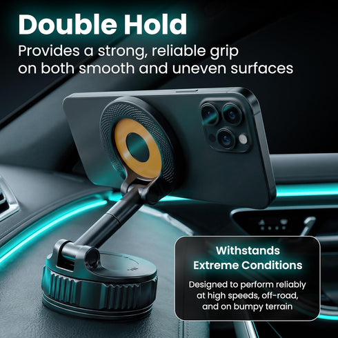 NAIKAAN 360 Magnetic Car Phone Mount, Rotating Suction Mount for Dashboard & Windshield, Strong Hold MagSafe Compatible
