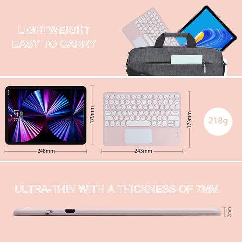 Wireless Bluetooth Keyboard with Touchpad - 10 Inch Round Key Wireless Keyboard, Rechargeable Ultra Slim Portable