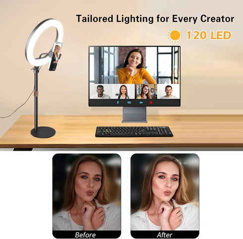 UEGOGO 10 Desk Ring Light with Stand, LED Circle Light with Phone Holder for Computer Laptop Zoom Meetings, Video