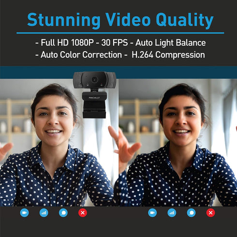 Macally 1080P 120 30FPS Webcam with Microphone - Stay Connected Virtually - Wide Angle HD USB Computer Camera