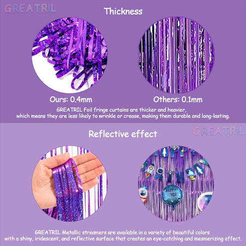 Purple Tinsel Curtain Party Backdrop, GREATRIL Foil Fringe Curtain for Hunters Mermaid Themed Decorations, Pack of 2.