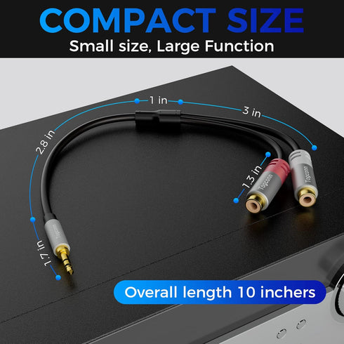 AUX to 2 RCA Y Splitter Cable, 3.5mm Male to 2RCA Female Stereo Audio Adapter, Hi-Fi Sound RCA Auxiliary Stereo Audio Cord,1/8 inch to RCA Connector for iPhone, Tablet Computer, MP3, Speaker-0.6 FT