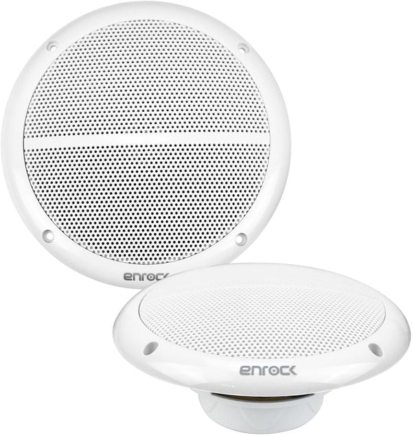Enrock 6.5" 90 Watt Peak Power Marine 2-Way Full Range Speakers, White, Pair