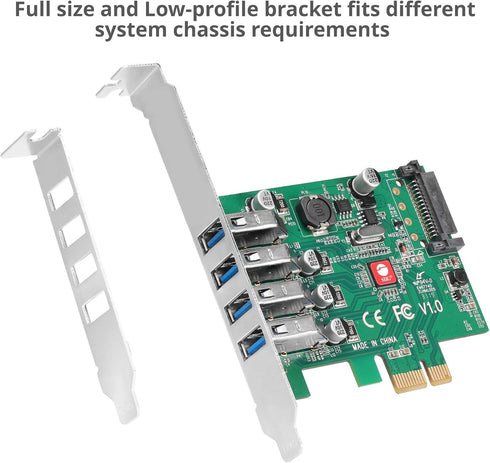 SIIG Dual Profile USB 3.0 4-Port PCIe 2.0 Host Expansion Card Adapter for Windows Desktop PC