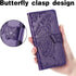 PU Leather Wallet Flip Phone Case with Wrist Strap, Card Slots Holder, Emboss Butterfly Flower Stand Case for Samsung