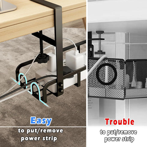 Sleclean Under Desk Cable Management Tray, Upgraded Long Arm Clamp, No Drill Steel Desk Cable Organizers