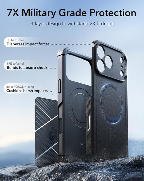 ESR 17 23ft for iPhone Pro Max Phone Case, Military-Grade Drop Protection, Shock-Absorbing Rugged Cover, MagSafe